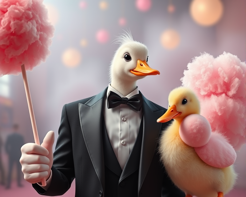 cotton candy, lollipop, tuxedo, duckling